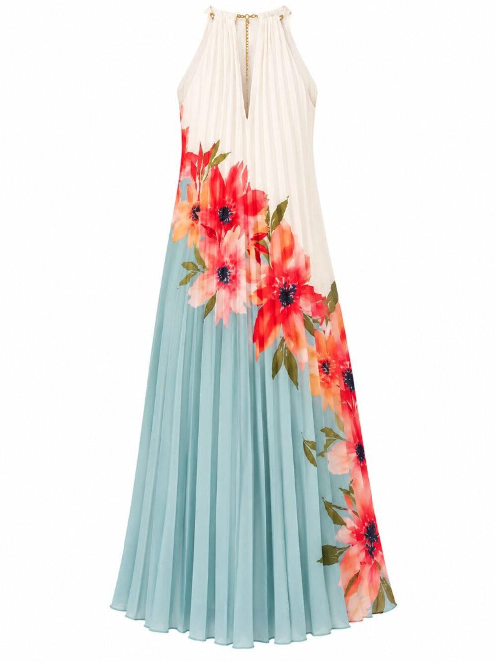 Adrianna Papell Blue Multi Floral Pleated Halter Midi Dress Size 12 NWT - Picture 6 of 6